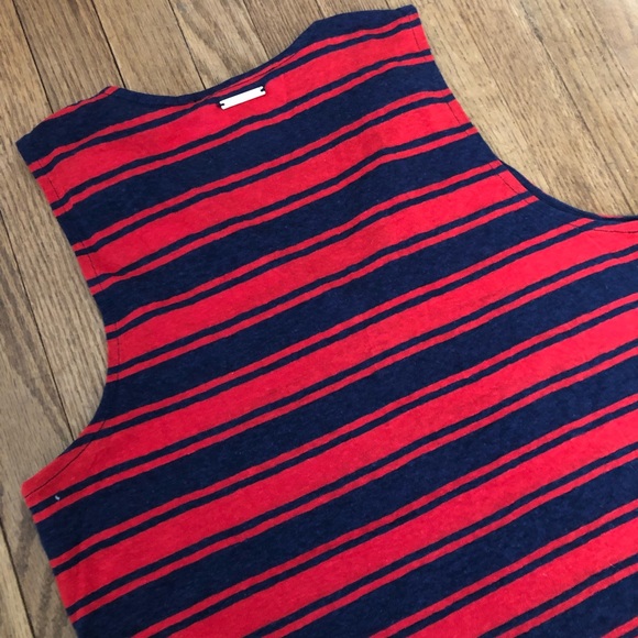 Michael Michael Kors Sleeveless Linen Blend Top Bold Stripe Red/Navy Size Medium - Picture 3 of 5